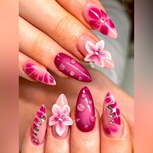 Pink and Purple Floral Nail Art